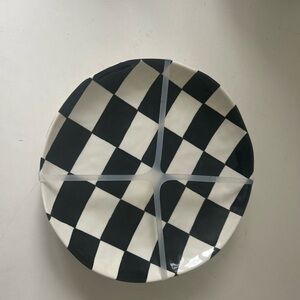 Black & White Checkered Melamine Salad Plates Set of 4 NEW